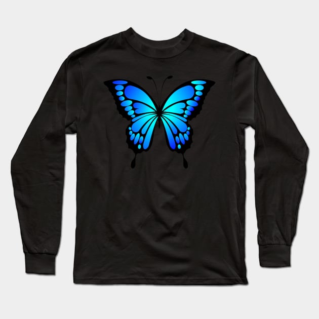 Blue Butterfly Long Sleeve T-Shirt by D's Tee's